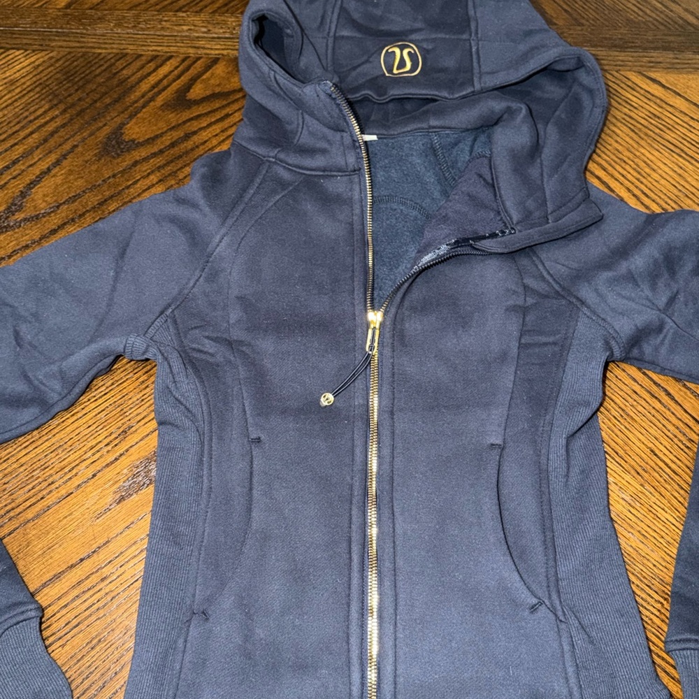 lululemon athletica Navy Hooded Zip Front Jacket with Gold Trim